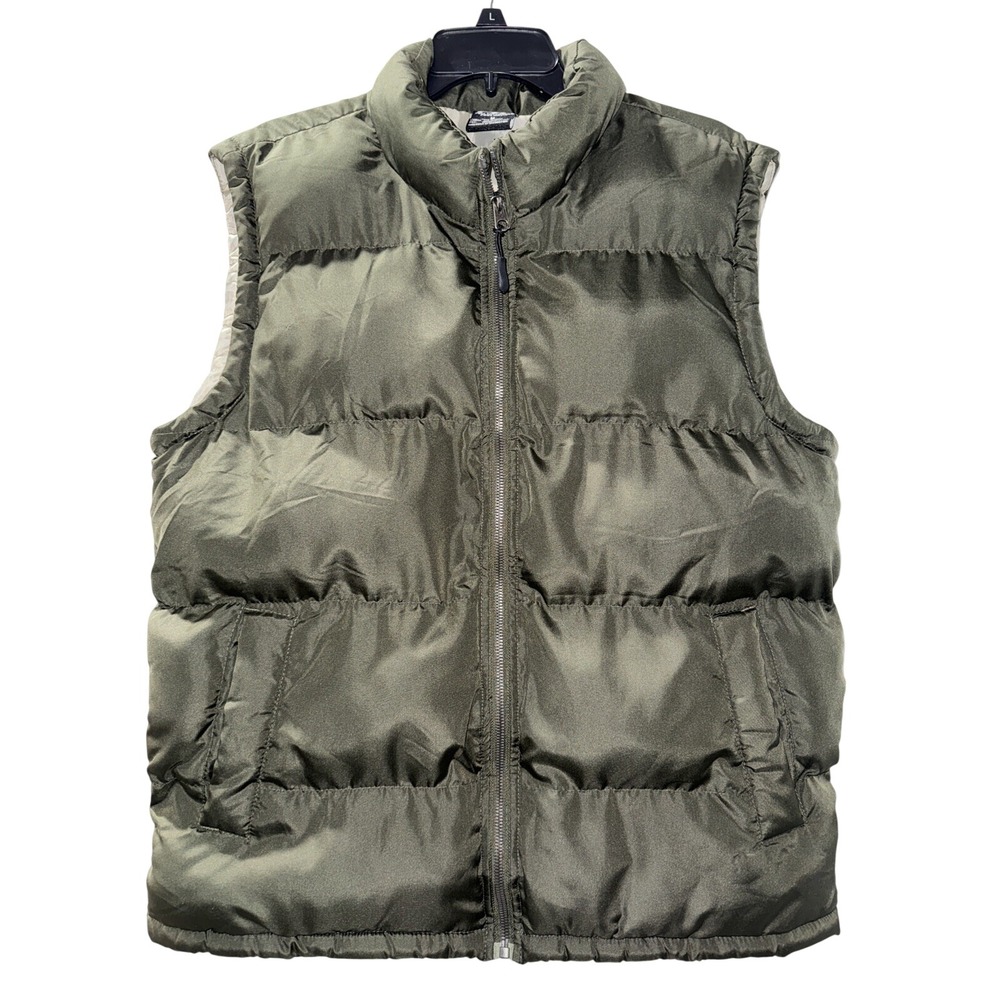 FTP Puffer Vest Women Medium Olive Green Quilted Full Zip Stand Collar Vest